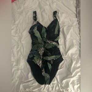 Tropical Leaf Print One Piece Swimsuit